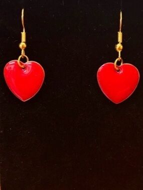 New double sided Red enamel with gold edge gold tone Heart Earrings